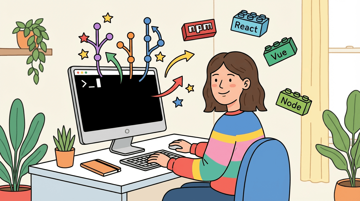 「黒い画面」は怖くない!WebデザイナーのためのnpmとGit超入門 のビジュアル