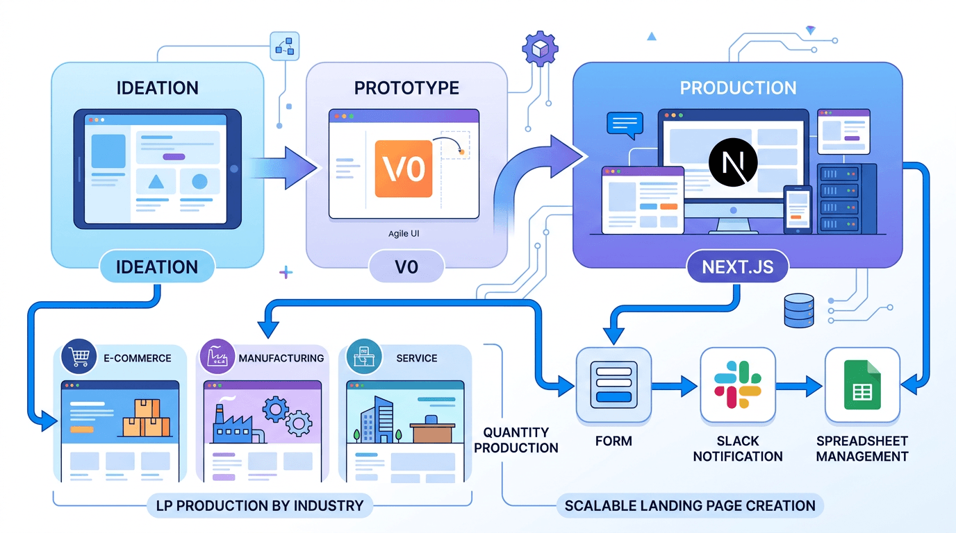 LP製造装置を作った——V0でプロト、Next.jsで本番化、SKILLで10本に増殖させた全工程 のビジュアル